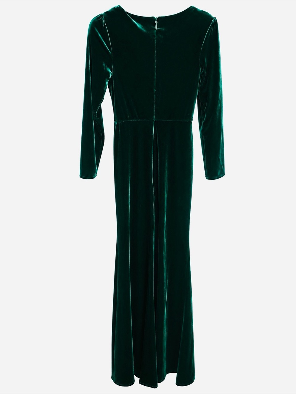 Emerald Green Velvet Gown Ruched Empire Waist Front Slit Padded Bust Size Small